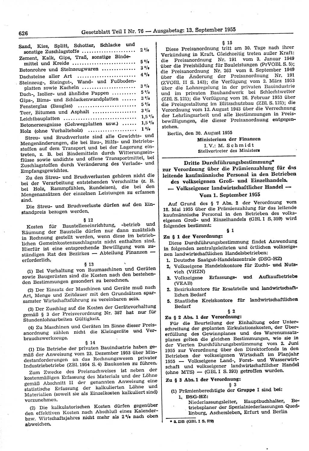 Gesetzblatt (GBl.) der Deutschen Demokratischen Republik (DDR) Teil Ⅰ 1955, Seite 626 (GBl. DDR Ⅰ 1955, S. 626)