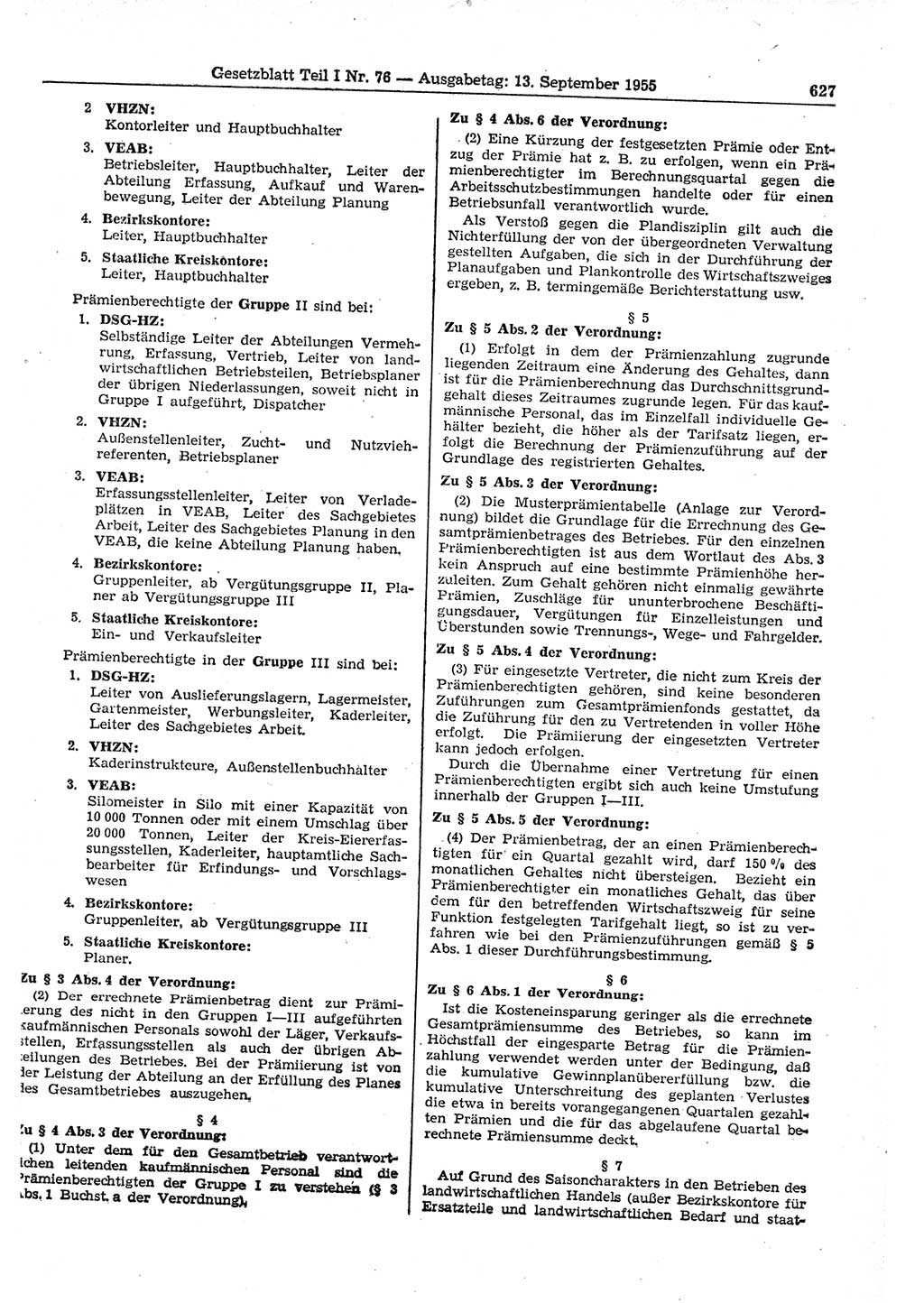 Gesetzblatt (GBl.) der Deutschen Demokratischen Republik (DDR) Teil Ⅰ 1955, Seite 627 (GBl. DDR Ⅰ 1955, S. 627)