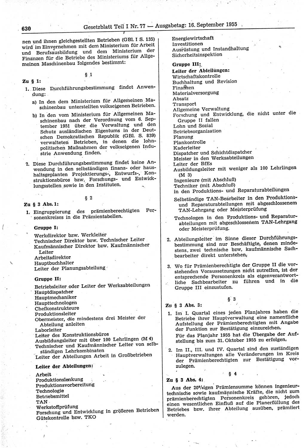 Gesetzblatt (GBl.) der Deutschen Demokratischen Republik (DDR) Teil Ⅰ 1955, Seite 630 (GBl. DDR Ⅰ 1955, S. 630)