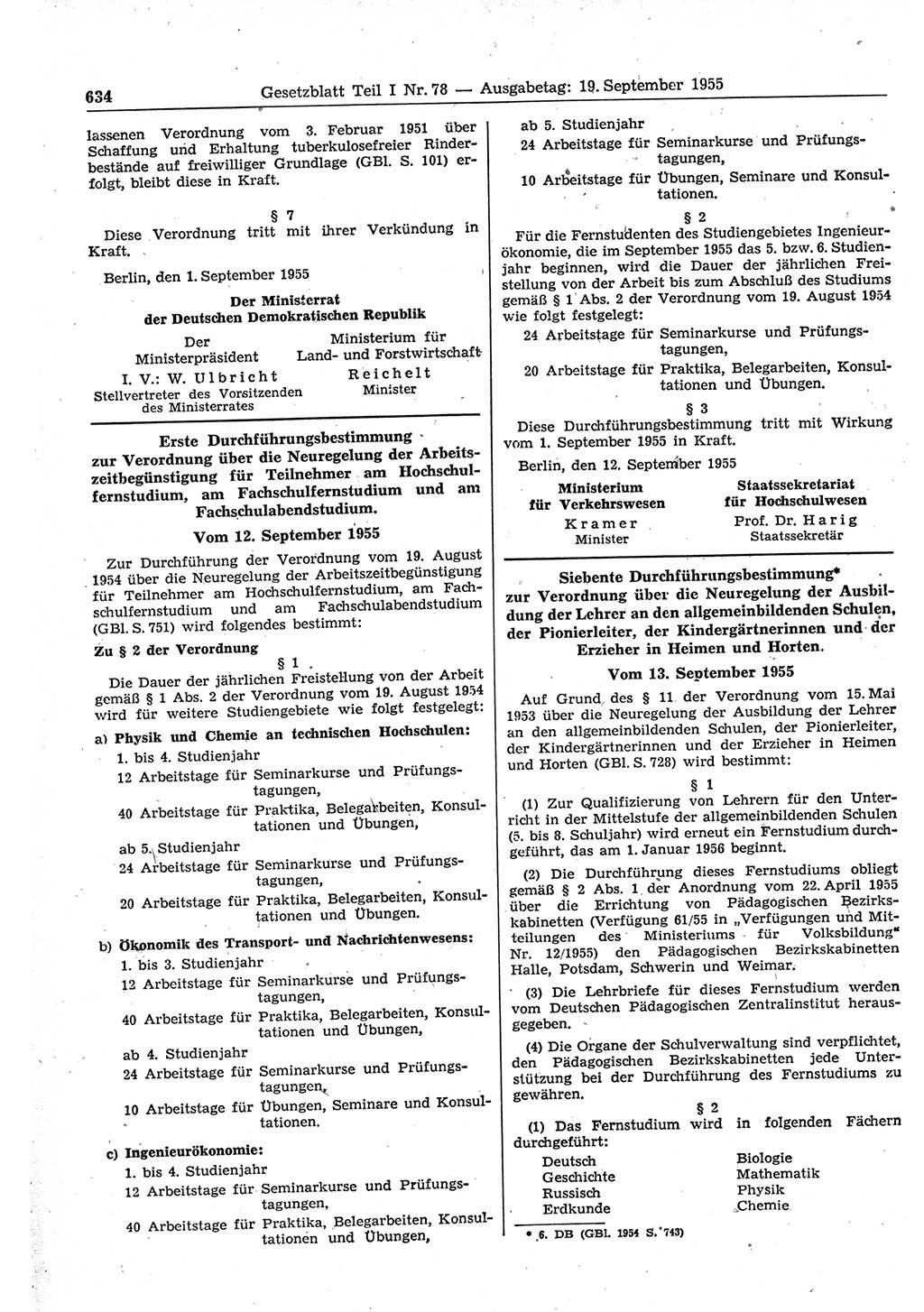 Gesetzblatt (GBl.) der Deutschen Demokratischen Republik (DDR) Teil Ⅰ 1955, Seite 634 (GBl. DDR Ⅰ 1955, S. 634)