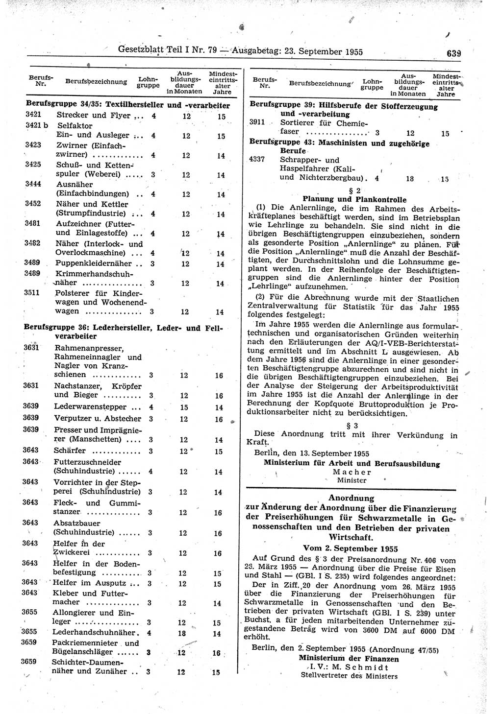 Gesetzblatt (GBl.) der Deutschen Demokratischen Republik (DDR) Teil Ⅰ 1955, Seite 639 (GBl. DDR Ⅰ 1955, S. 639)