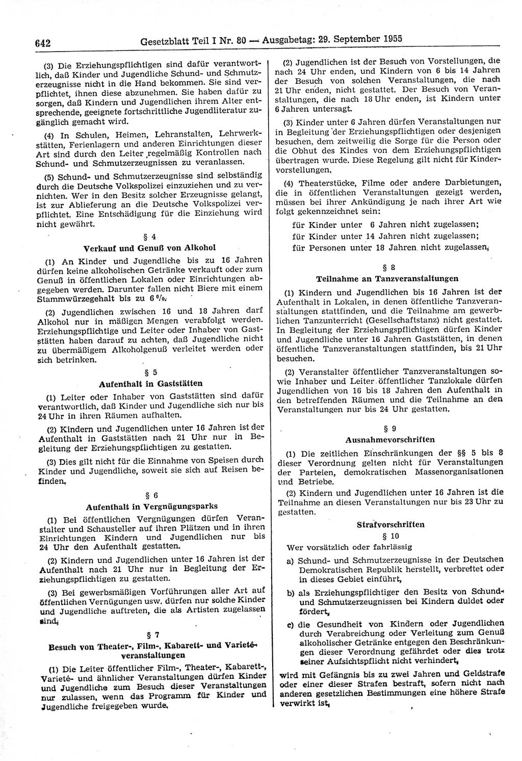 Gesetzblatt (GBl.) der Deutschen Demokratischen Republik (DDR) Teil Ⅰ 1955, Seite 642 (GBl. DDR Ⅰ 1955, S. 642)