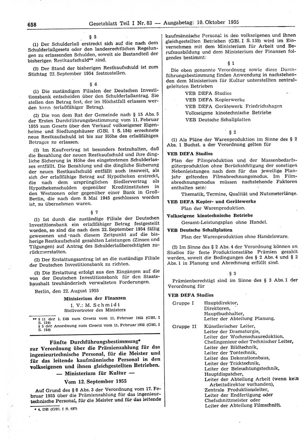 Gesetzblatt (GBl.) der Deutschen Demokratischen Republik (DDR) Teil Ⅰ 1955, Seite 658 (GBl. DDR Ⅰ 1955, S. 658)