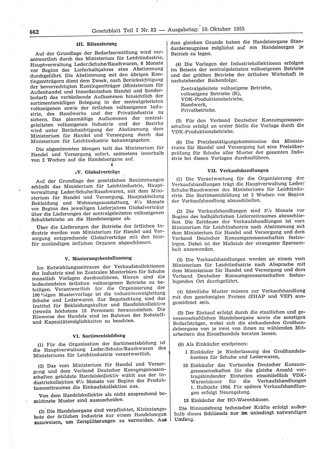 Gesetzblatt (GBl.) der Deutschen Demokratischen Republik (DDR) Teil Ⅰ 1955, Seite 662 (GBl. DDR Ⅰ 1955, S. 662)