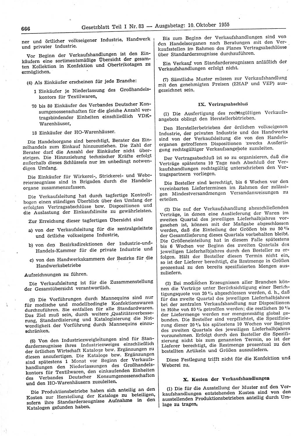 Gesetzblatt (GBl.) der Deutschen Demokratischen Republik (DDR) Teil Ⅰ 1955, Seite 666 (GBl. DDR Ⅰ 1955, S. 666)