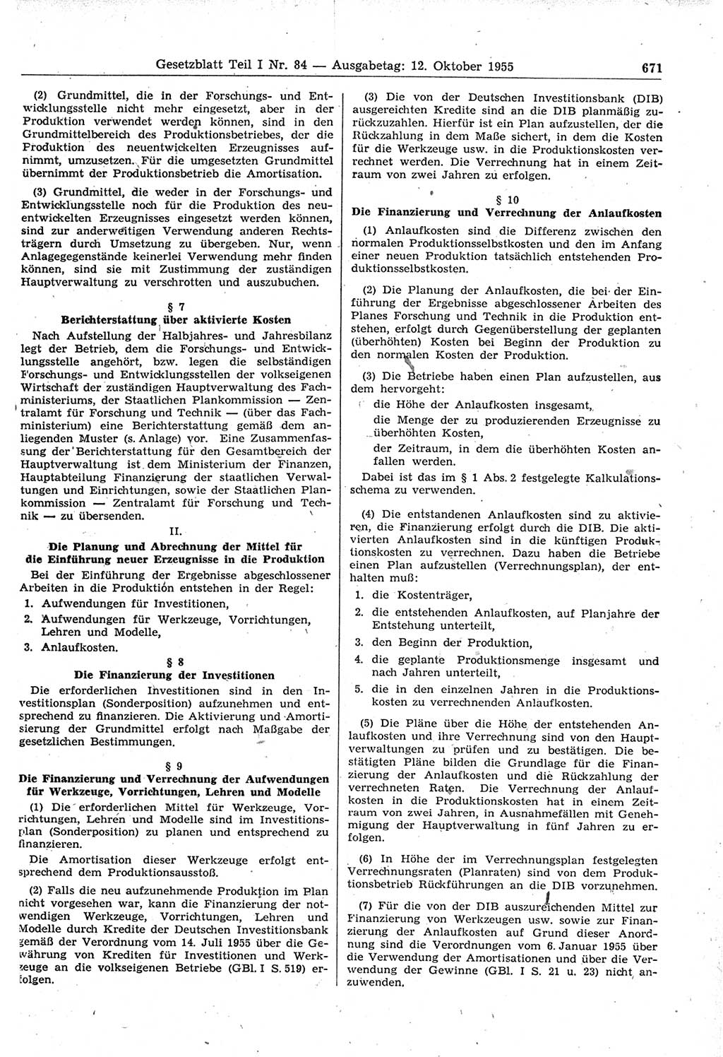 Gesetzblatt (GBl.) der Deutschen Demokratischen Republik (DDR) Teil Ⅰ 1955, Seite 671 (GBl. DDR Ⅰ 1955, S. 671)