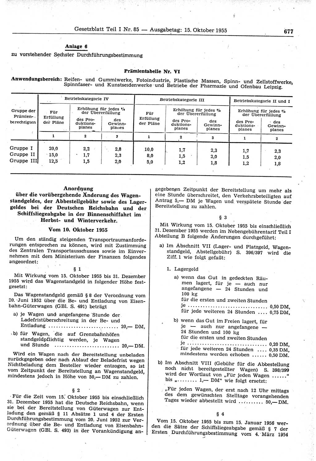Gesetzblatt (GBl.) der Deutschen Demokratischen Republik (DDR) Teil Ⅰ 1955, Seite 677 (GBl. DDR Ⅰ 1955, S. 677)