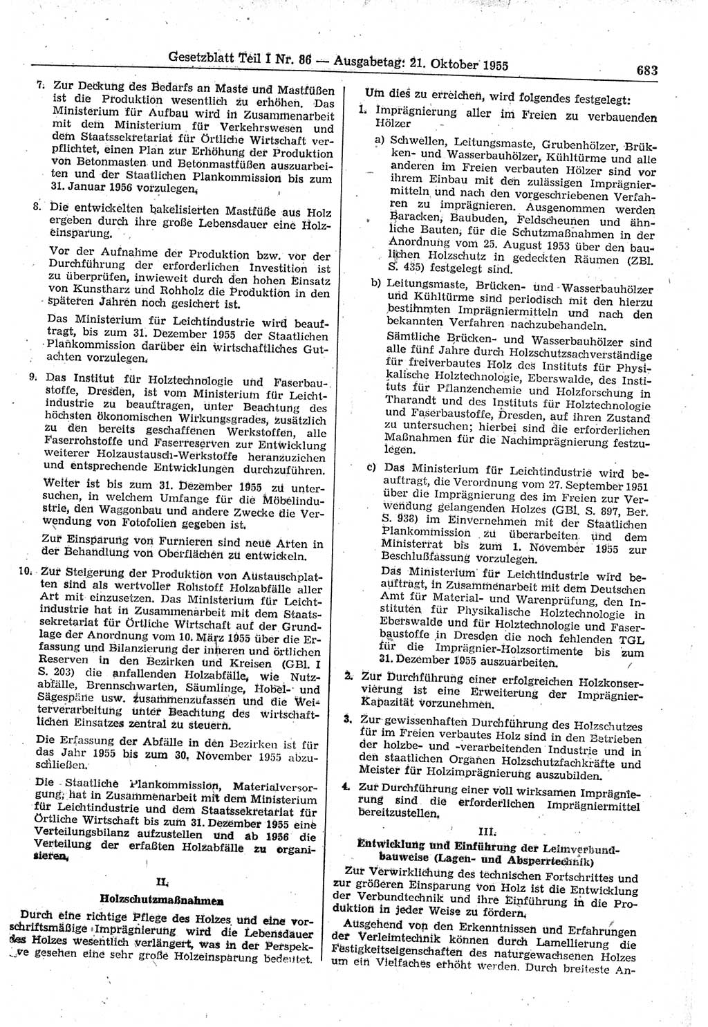 Gesetzblatt (GBl.) der Deutschen Demokratischen Republik (DDR) Teil Ⅰ 1955, Seite 683 (GBl. DDR Ⅰ 1955, S. 683)