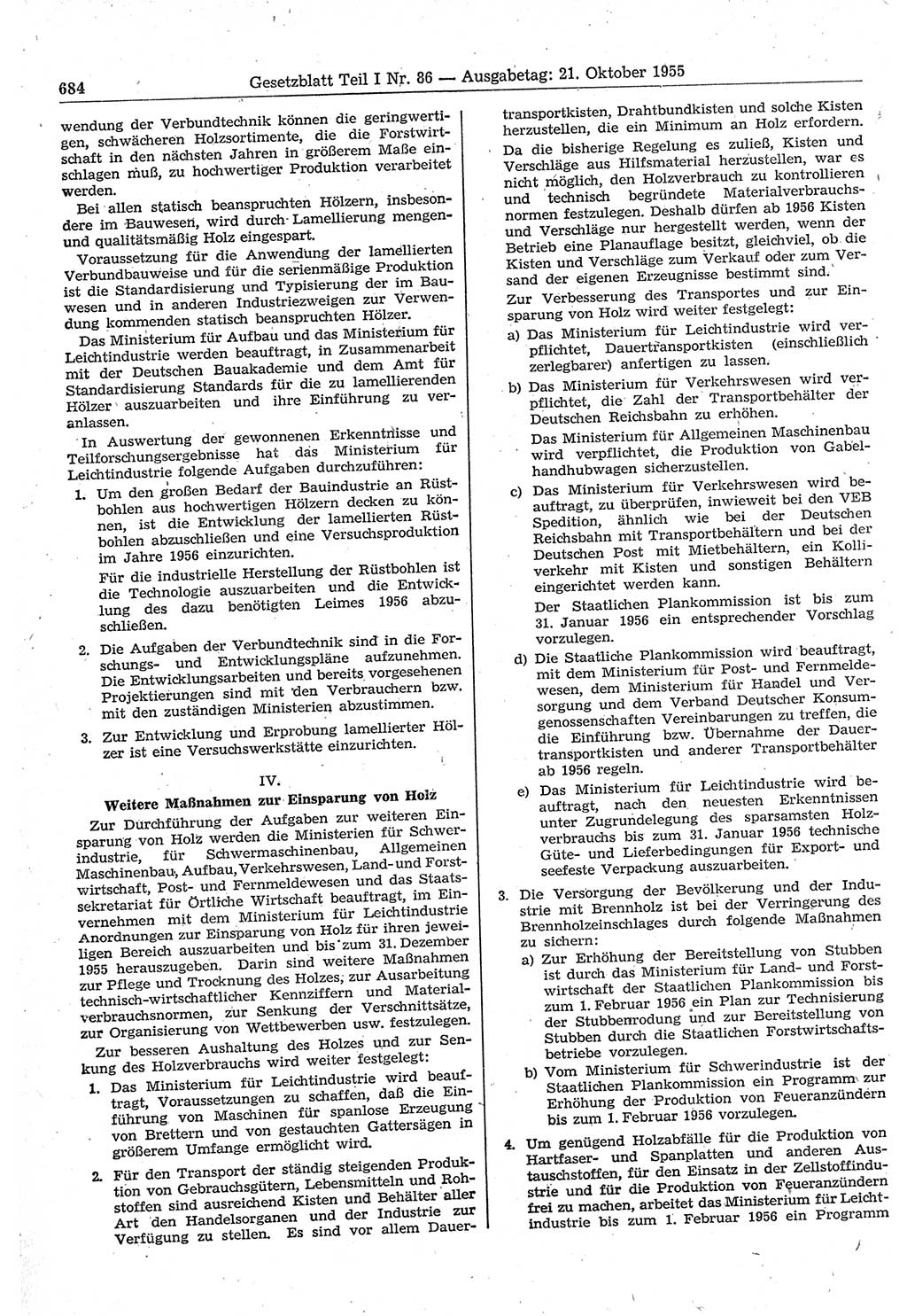 Gesetzblatt (GBl.) der Deutschen Demokratischen Republik (DDR) Teil Ⅰ 1955, Seite 684 (GBl. DDR Ⅰ 1955, S. 684)