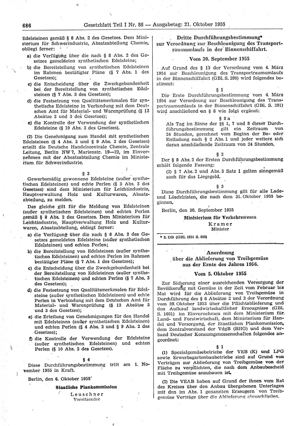 Gesetzblatt (GBl.) der Deutschen Demokratischen Republik (DDR) Teil Ⅰ 1955, Seite 686 (GBl. DDR Ⅰ 1955, S. 686)