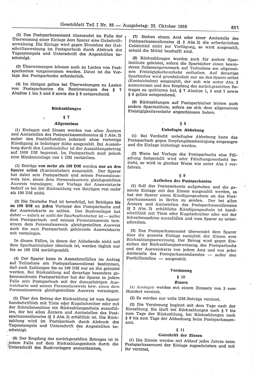 Gesetzblatt (GBl.) der Deutschen Demokratischen Republik (DDR) Teil Ⅰ 1955, Seite 695 (GBl. DDR Ⅰ 1955, S. 695)