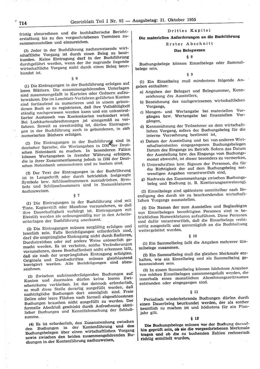 Gesetzblatt (GBl.) der Deutschen Demokratischen Republik (DDR) Teil Ⅰ 1955, Seite 714 (GBl. DDR Ⅰ 1955, S. 714)