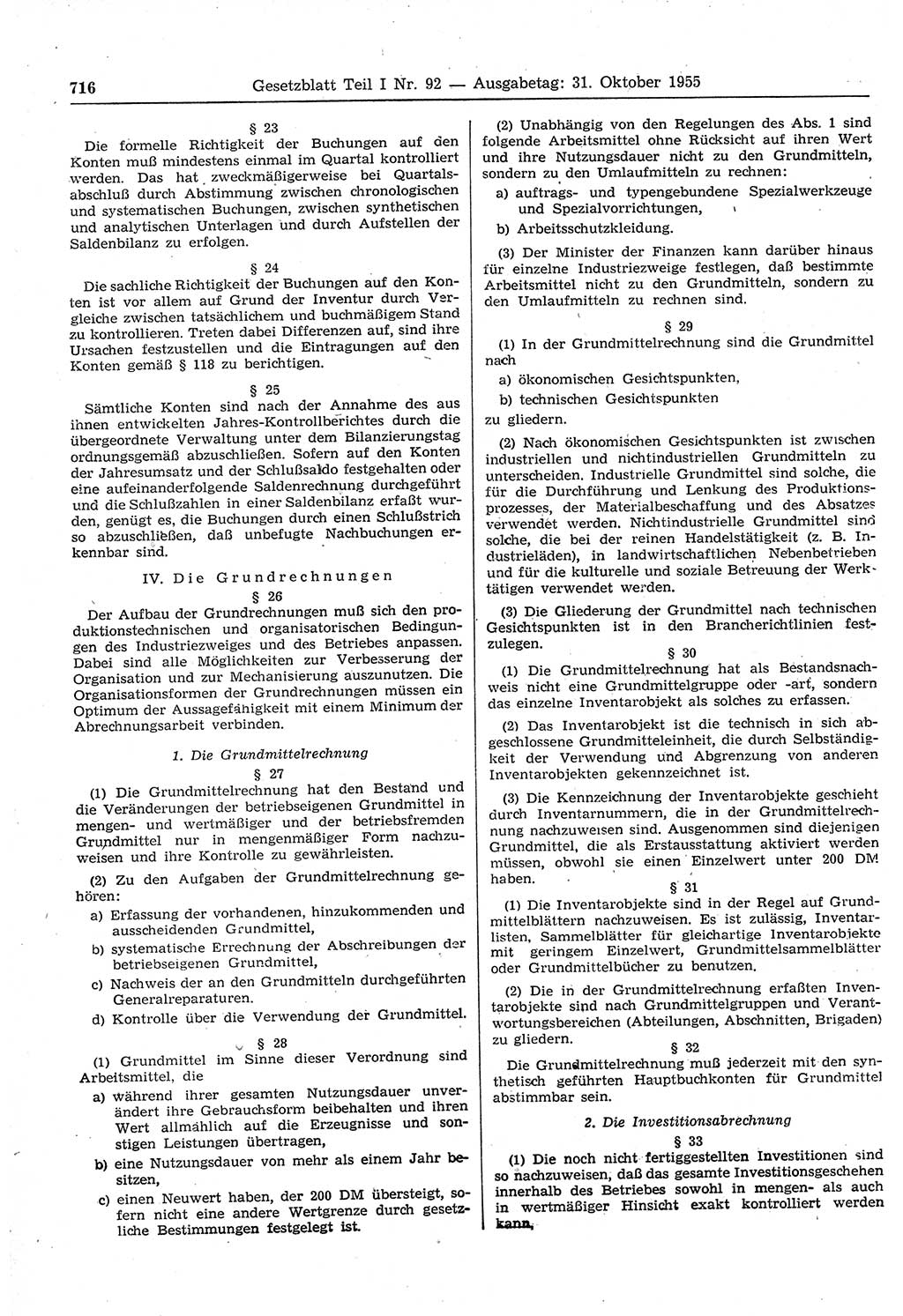 Gesetzblatt (GBl.) der Deutschen Demokratischen Republik (DDR) Teil Ⅰ 1955, Seite 716 (GBl. DDR Ⅰ 1955, S. 716)