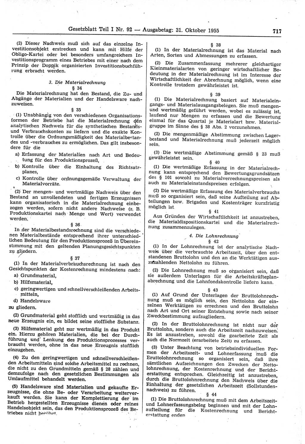 Gesetzblatt (GBl.) der Deutschen Demokratischen Republik (DDR) Teil Ⅰ 1955, Seite 717 (GBl. DDR Ⅰ 1955, S. 717)