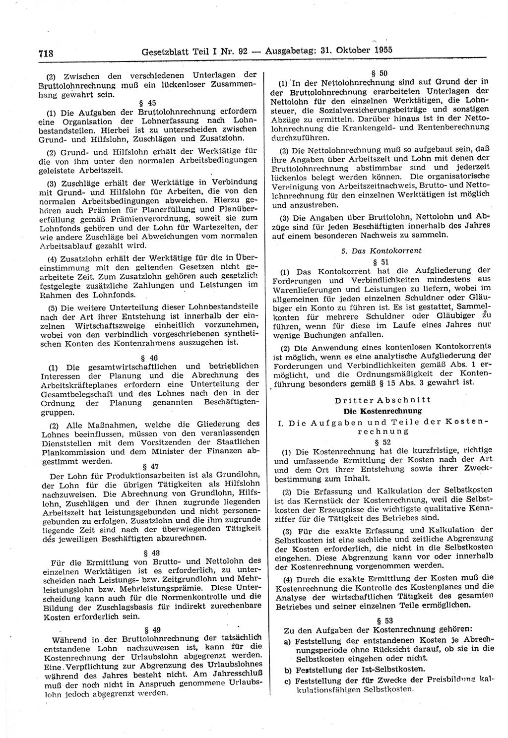 Gesetzblatt (GBl.) der Deutschen Demokratischen Republik (DDR) Teil Ⅰ 1955, Seite 718 (GBl. DDR Ⅰ 1955, S. 718)