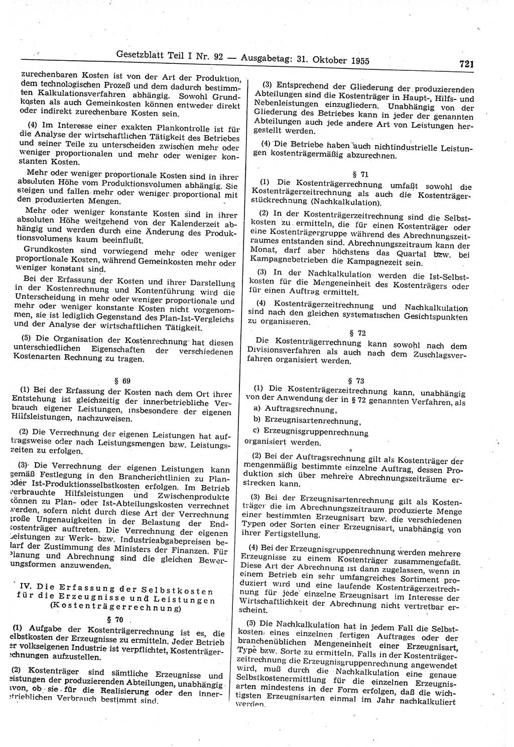 Gesetzblatt (GBl.) der Deutschen Demokratischen Republik (DDR) Teil Ⅰ 1955, Seite 721 (GBl. DDR Ⅰ 1955, S. 721)