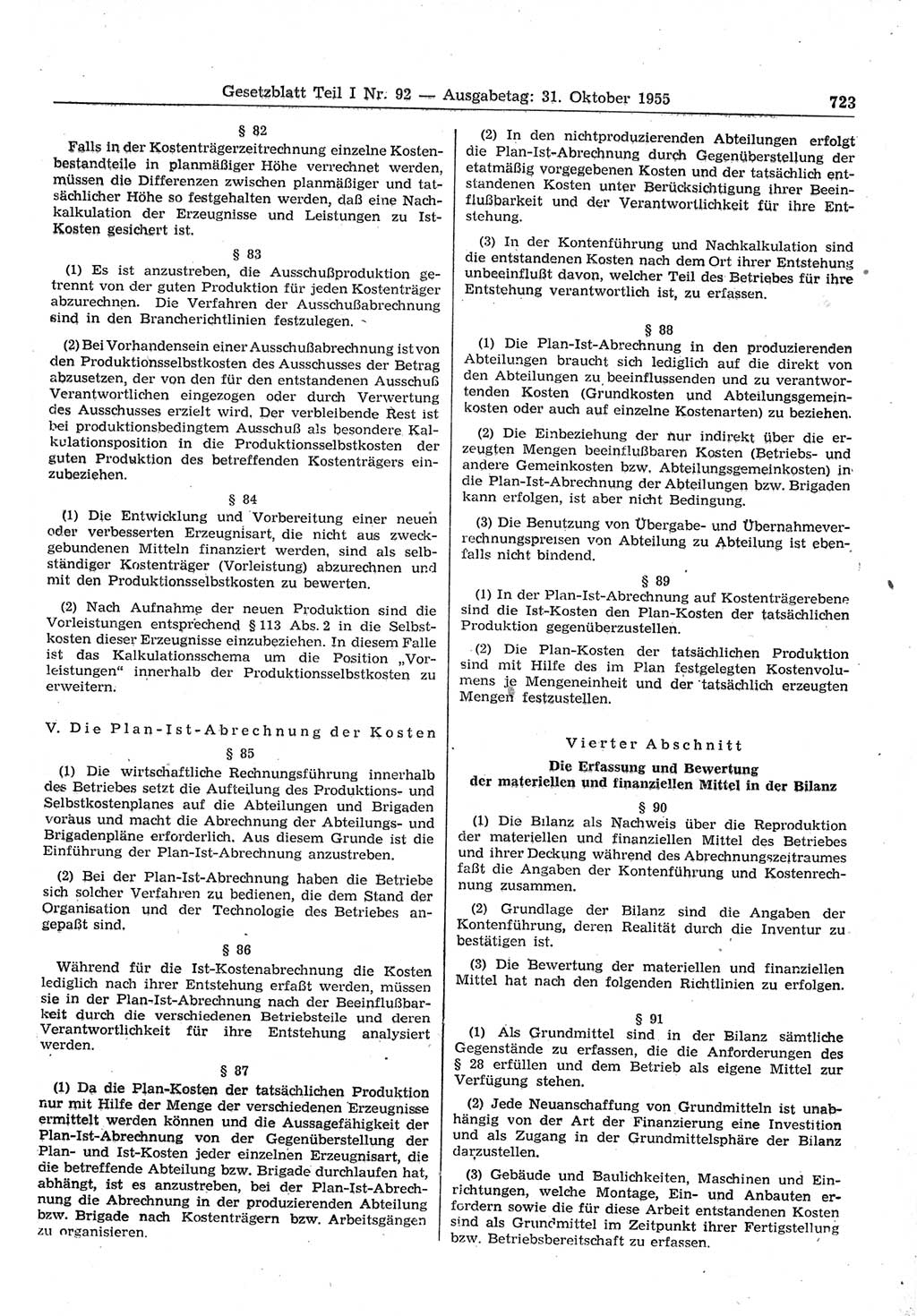 Gesetzblatt (GBl.) der Deutschen Demokratischen Republik (DDR) Teil Ⅰ 1955, Seite 723 (GBl. DDR Ⅰ 1955, S. 723)