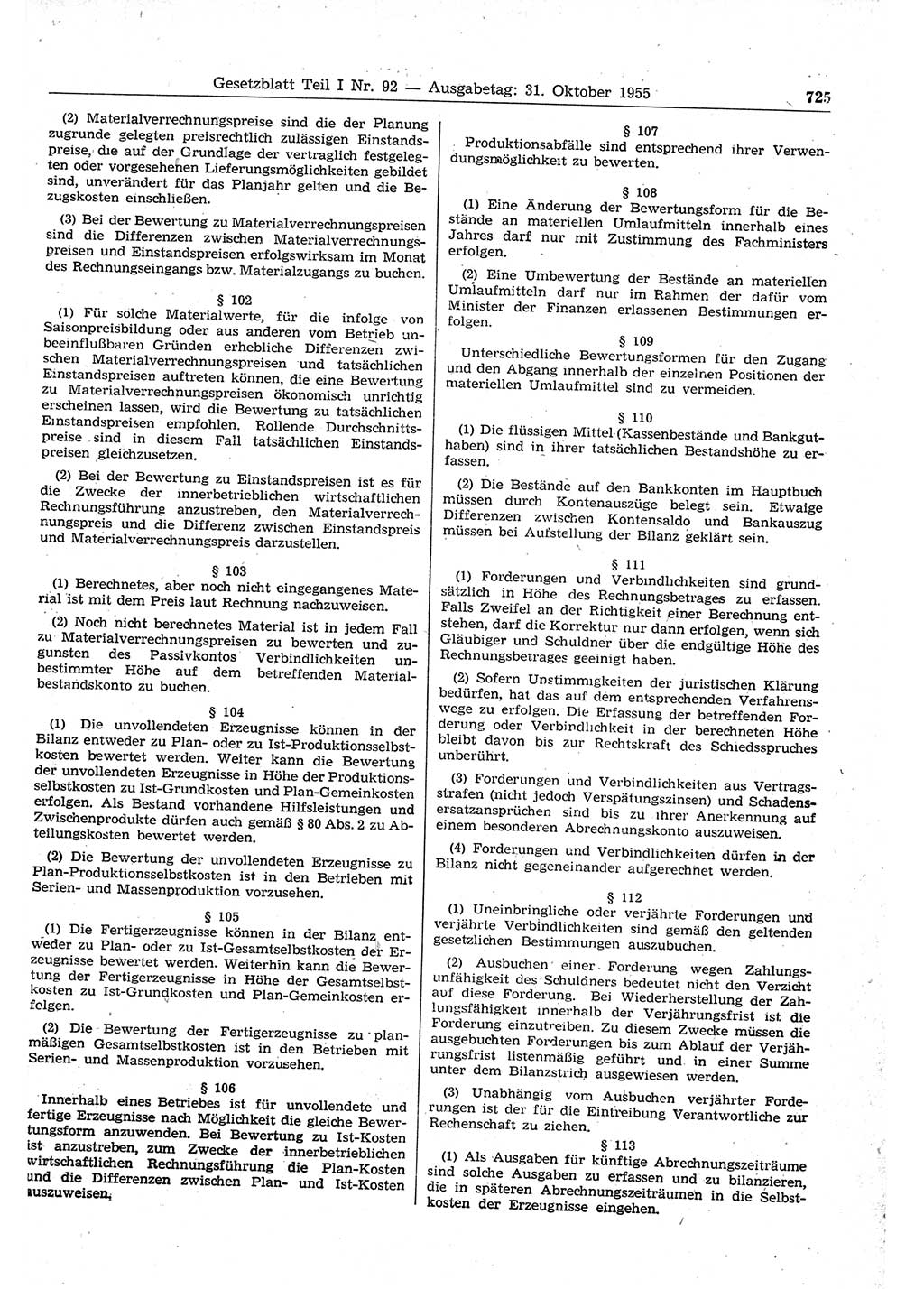 Gesetzblatt (GBl.) der Deutschen Demokratischen Republik (DDR) Teil Ⅰ 1955, Seite 725 (GBl. DDR Ⅰ 1955, S. 725)