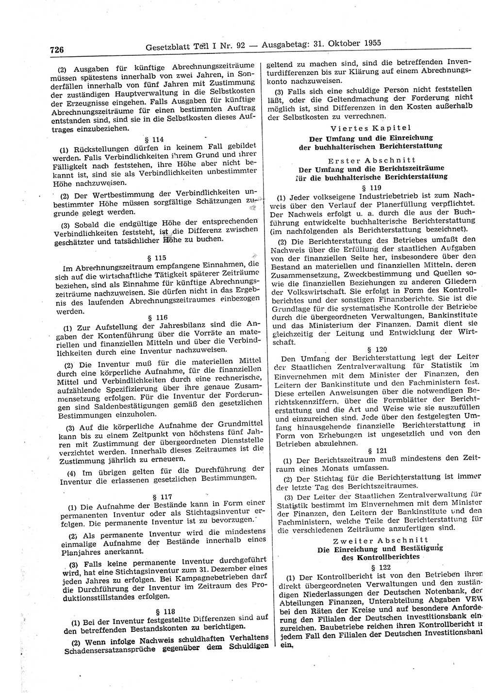 Gesetzblatt (GBl.) der Deutschen Demokratischen Republik (DDR) Teil Ⅰ 1955, Seite 726 (GBl. DDR Ⅰ 1955, S. 726)