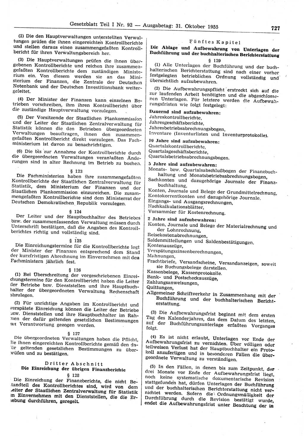 Gesetzblatt (GBl.) der Deutschen Demokratischen Republik (DDR) Teil Ⅰ 1955, Seite 727 (GBl. DDR Ⅰ 1955, S. 727)