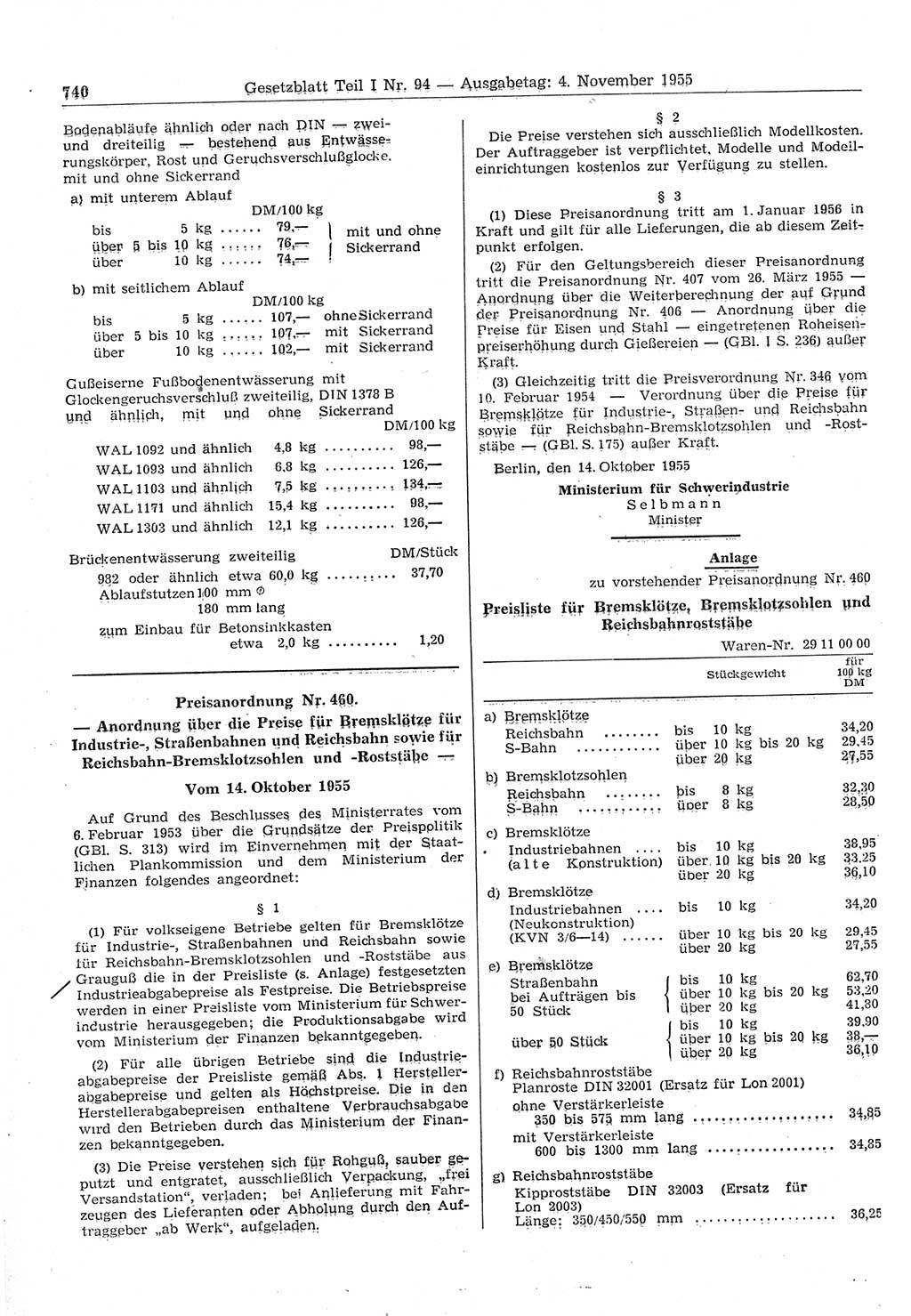 Gesetzblatt (GBl.) der Deutschen Demokratischen Republik (DDR) Teil Ⅰ 1955, Seite 740 (GBl. DDR Ⅰ 1955, S. 740)