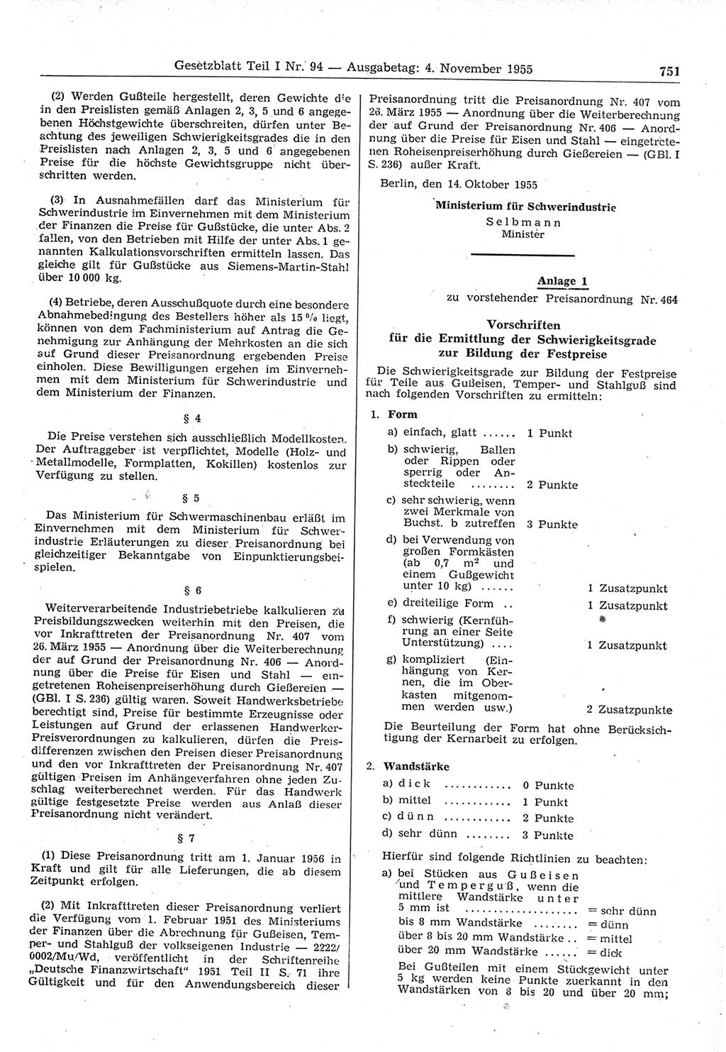 Gesetzblatt (GBl.) der Deutschen Demokratischen Republik (DDR) Teil Ⅰ 1955, Seite 751 (GBl. DDR Ⅰ 1955, S. 751)