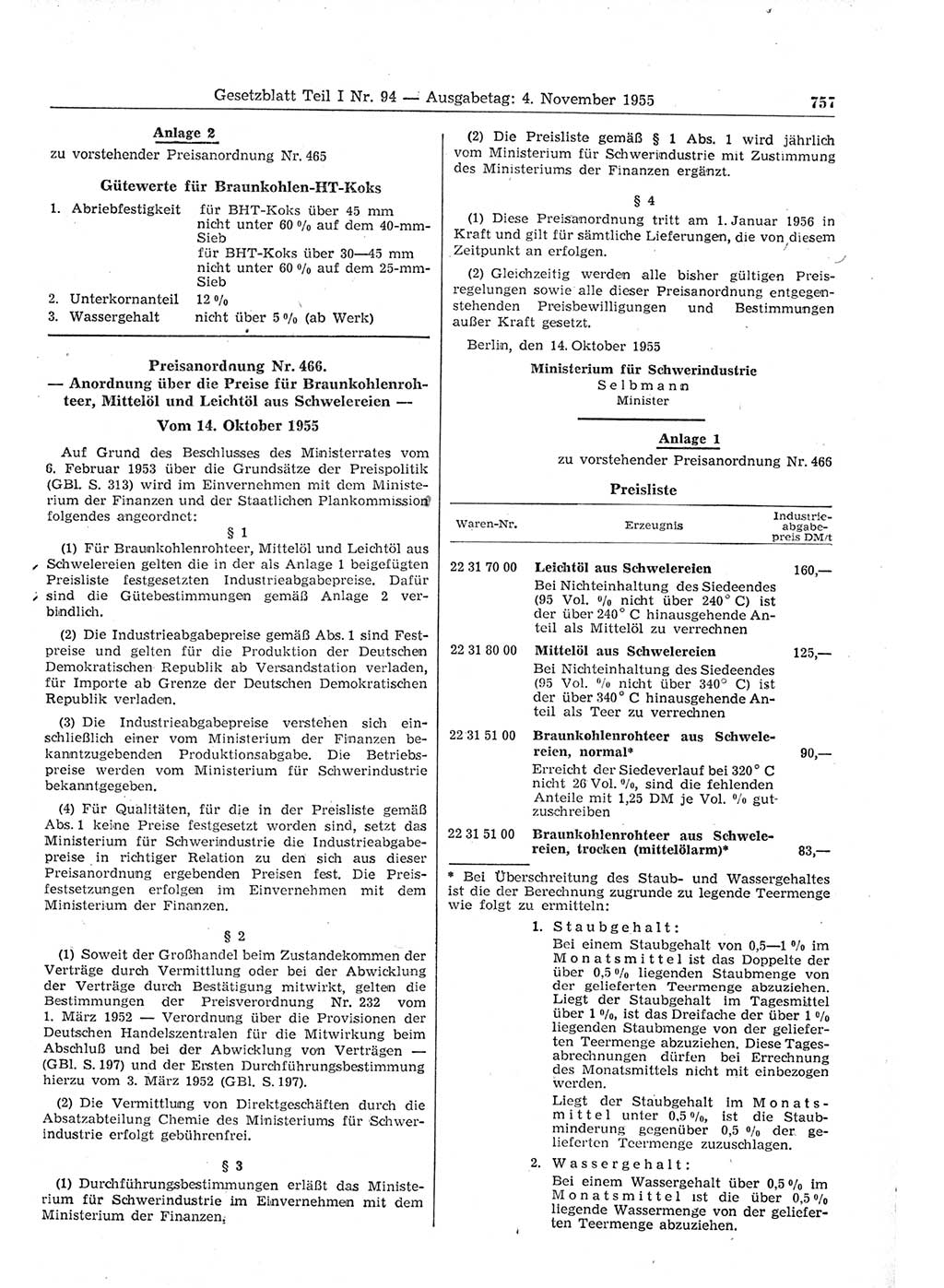 Gesetzblatt (GBl.) der Deutschen Demokratischen Republik (DDR) Teil Ⅰ 1955, Seite 757 (GBl. DDR Ⅰ 1955, S. 757)
