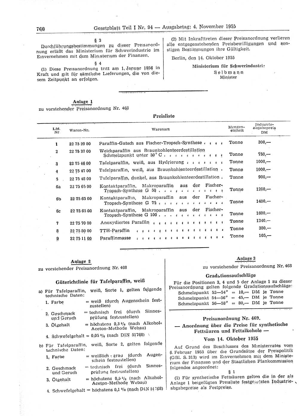 Gesetzblatt (GBl.) der Deutschen Demokratischen Republik (DDR) Teil Ⅰ 1955, Seite 760 (GBl. DDR Ⅰ 1955, S. 760)