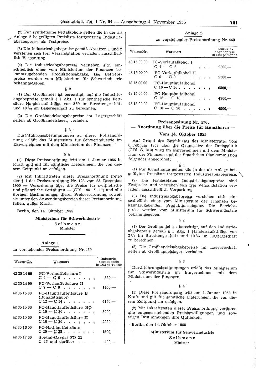 Gesetzblatt (GBl.) der Deutschen Demokratischen Republik (DDR) Teil Ⅰ 1955, Seite 761 (GBl. DDR Ⅰ 1955, S. 761)