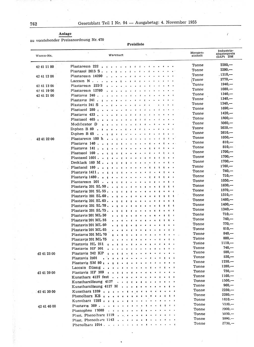 Gesetzblatt (GBl.) der Deutschen Demokratischen Republik (DDR) Teil Ⅰ 1955, Seite 762 (GBl. DDR Ⅰ 1955, S. 762)