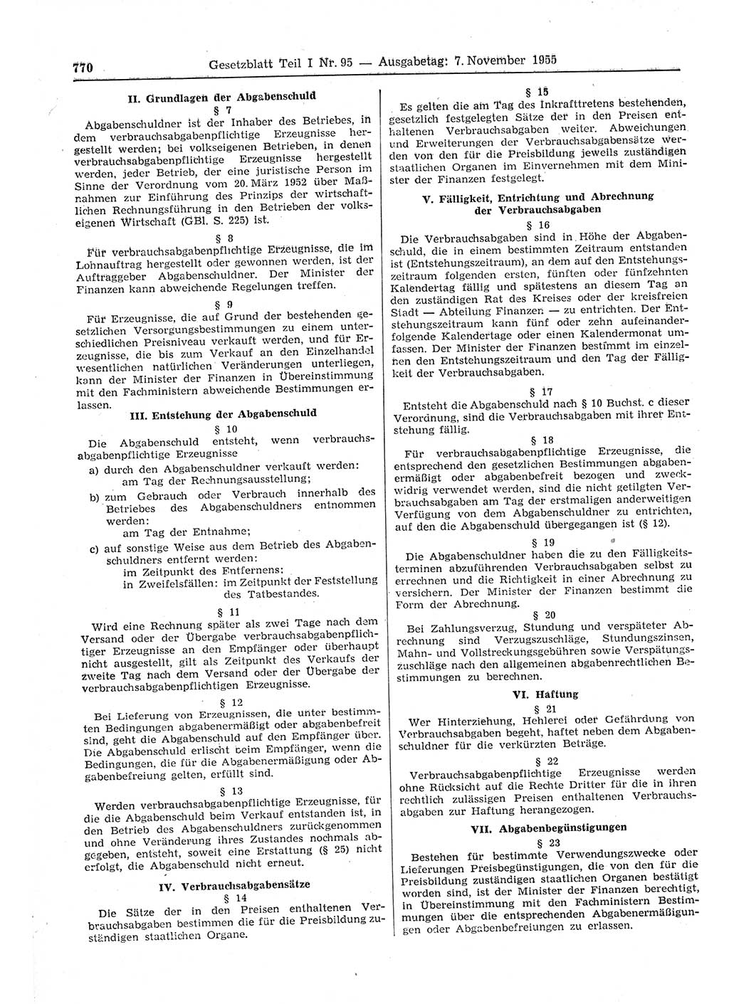 Gesetzblatt (GBl.) der Deutschen Demokratischen Republik (DDR) Teil Ⅰ 1955, Seite 770 (GBl. DDR Ⅰ 1955, S. 770)