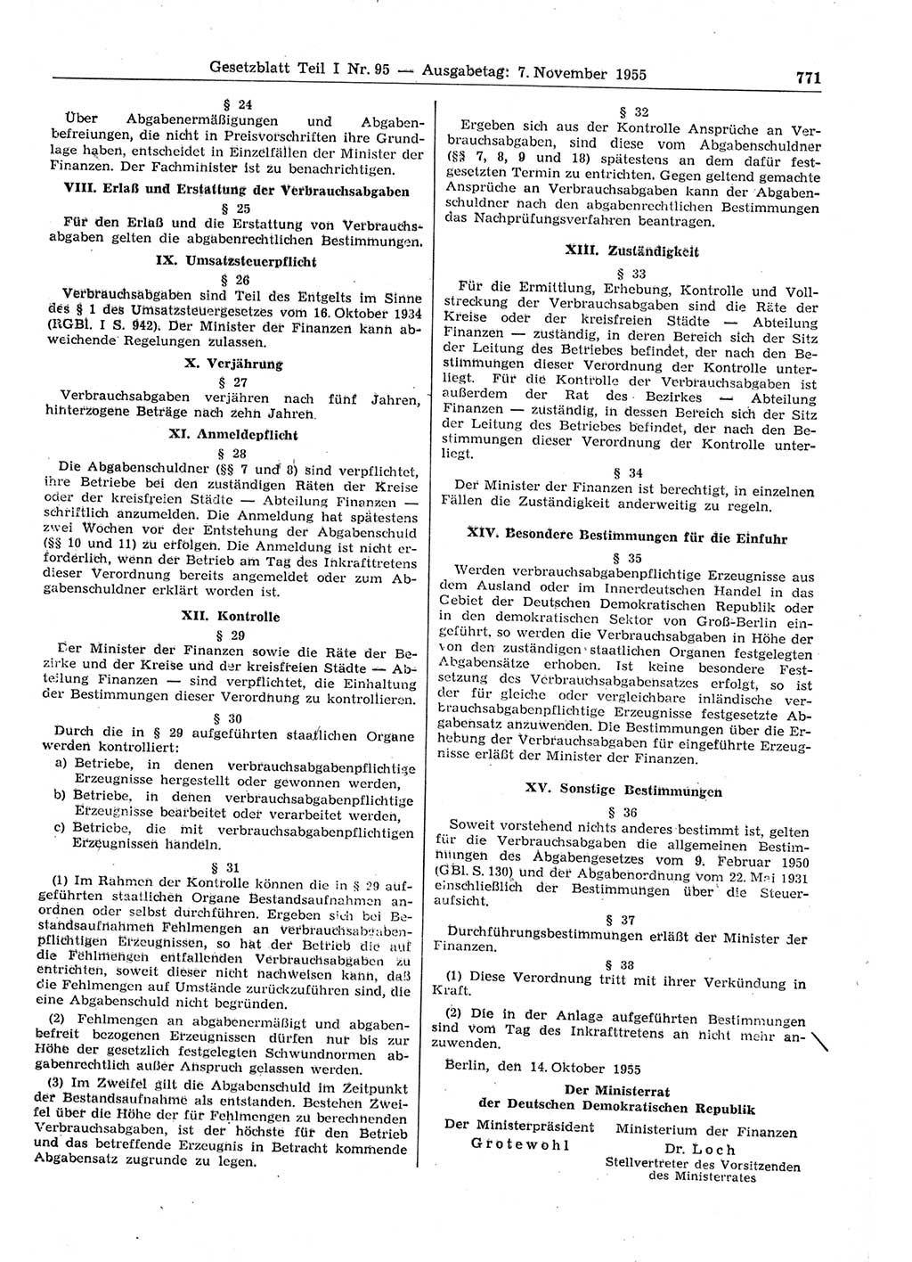 Gesetzblatt (GBl.) der Deutschen Demokratischen Republik (DDR) Teil Ⅰ 1955, Seite 771 (GBl. DDR Ⅰ 1955, S. 771)