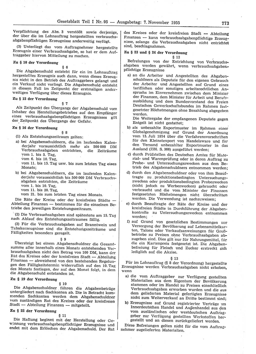 Gesetzblatt (GBl.) der Deutschen Demokratischen Republik (DDR) Teil Ⅰ 1955, Seite 773 (GBl. DDR Ⅰ 1955, S. 773)