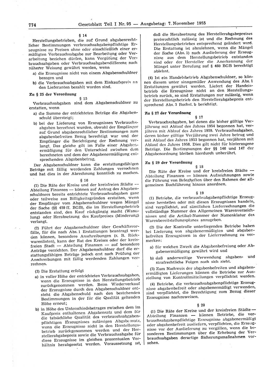 Gesetzblatt (GBl.) der Deutschen Demokratischen Republik (DDR) Teil Ⅰ 1955, Seite 774 (GBl. DDR Ⅰ 1955, S. 774)