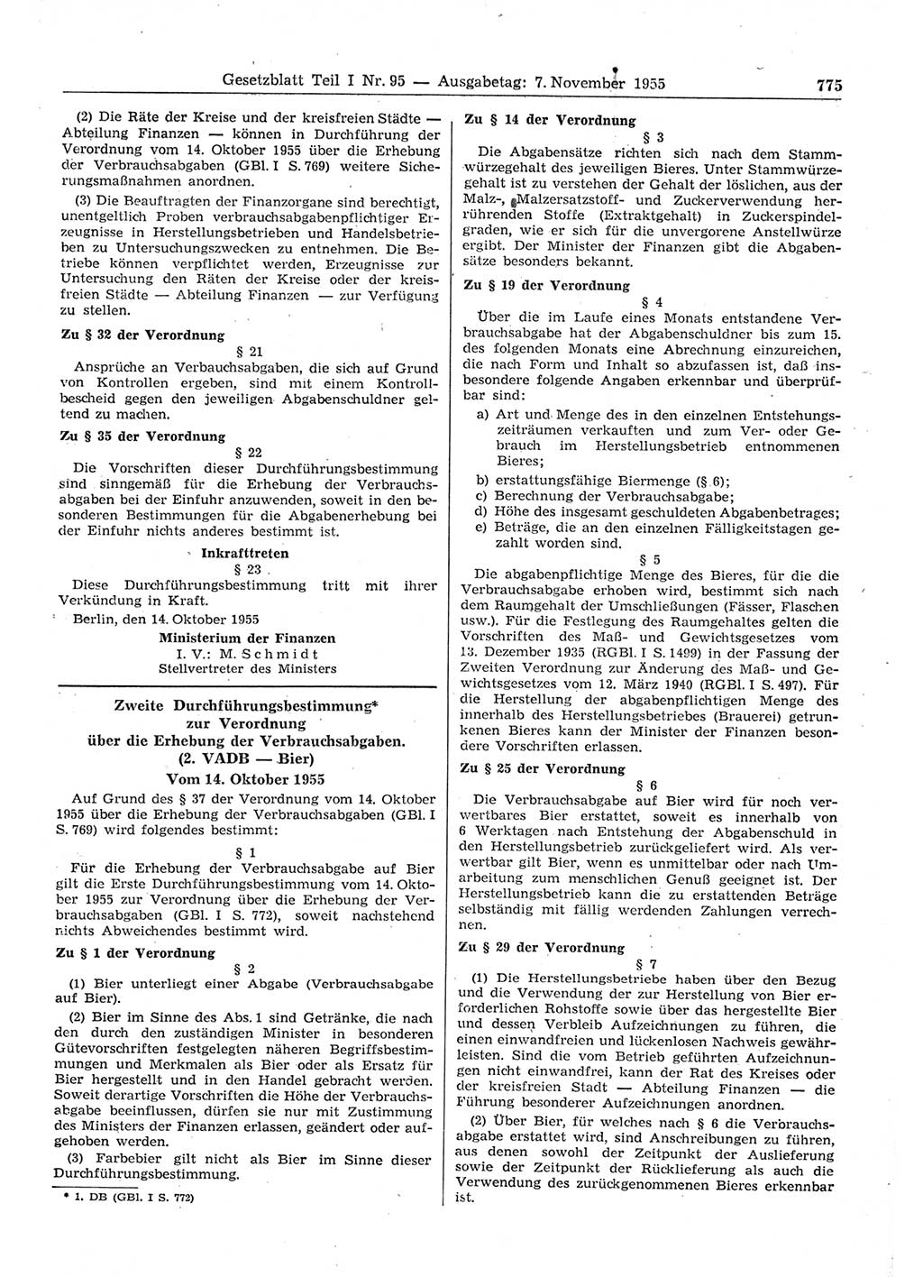 Gesetzblatt (GBl.) der Deutschen Demokratischen Republik (DDR) Teil Ⅰ 1955, Seite 775 (GBl. DDR Ⅰ 1955, S. 775)