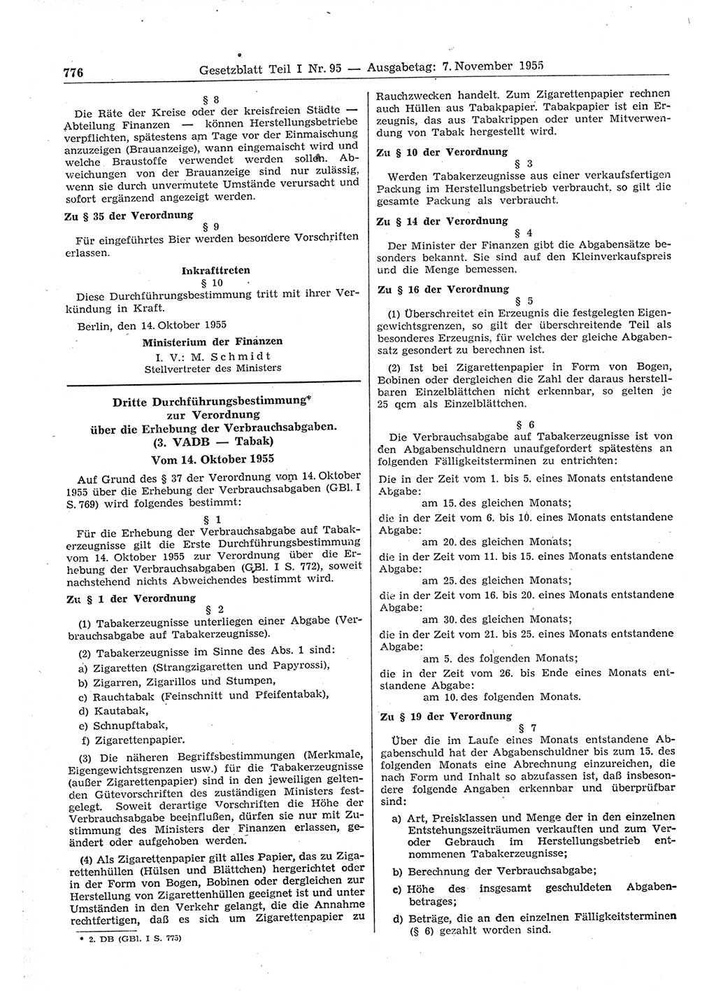 Gesetzblatt (GBl.) der Deutschen Demokratischen Republik (DDR) Teil Ⅰ 1955, Seite 776 (GBl. DDR Ⅰ 1955, S. 776)