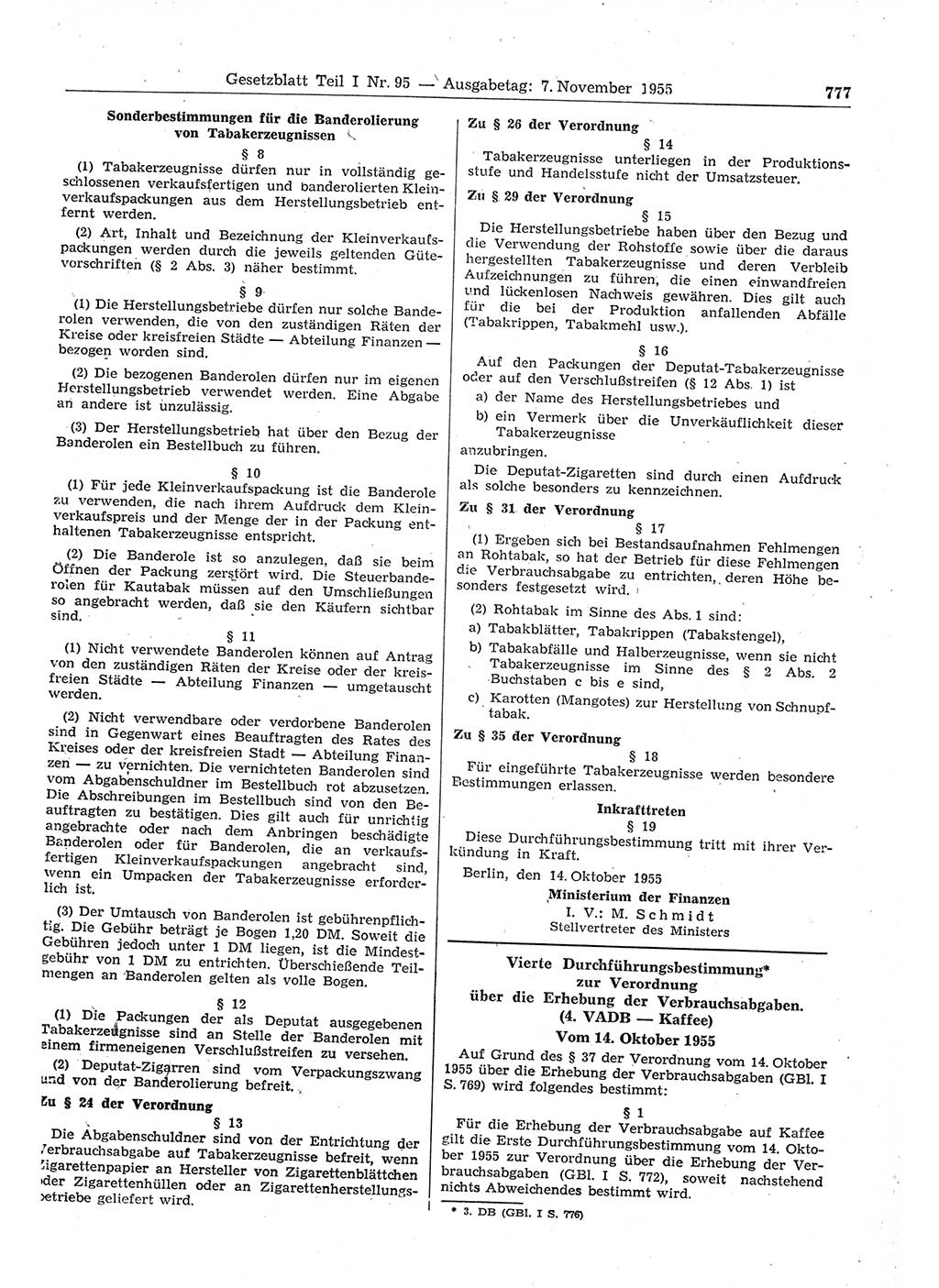 Gesetzblatt (GBl.) der Deutschen Demokratischen Republik (DDR) Teil Ⅰ 1955, Seite 777 (GBl. DDR Ⅰ 1955, S. 777)