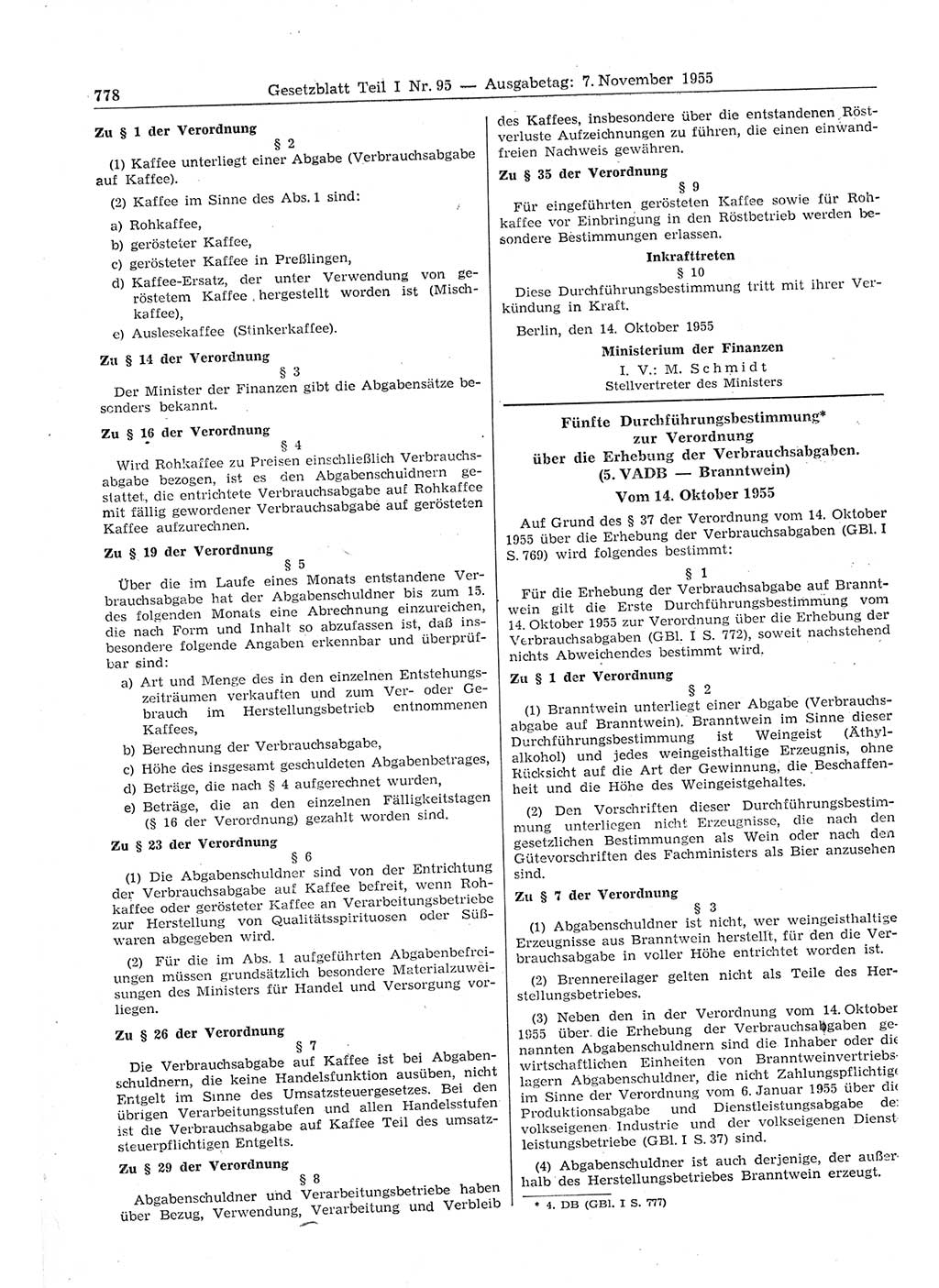 Gesetzblatt (GBl.) der Deutschen Demokratischen Republik (DDR) Teil Ⅰ 1955, Seite 778 (GBl. DDR Ⅰ 1955, S. 778)