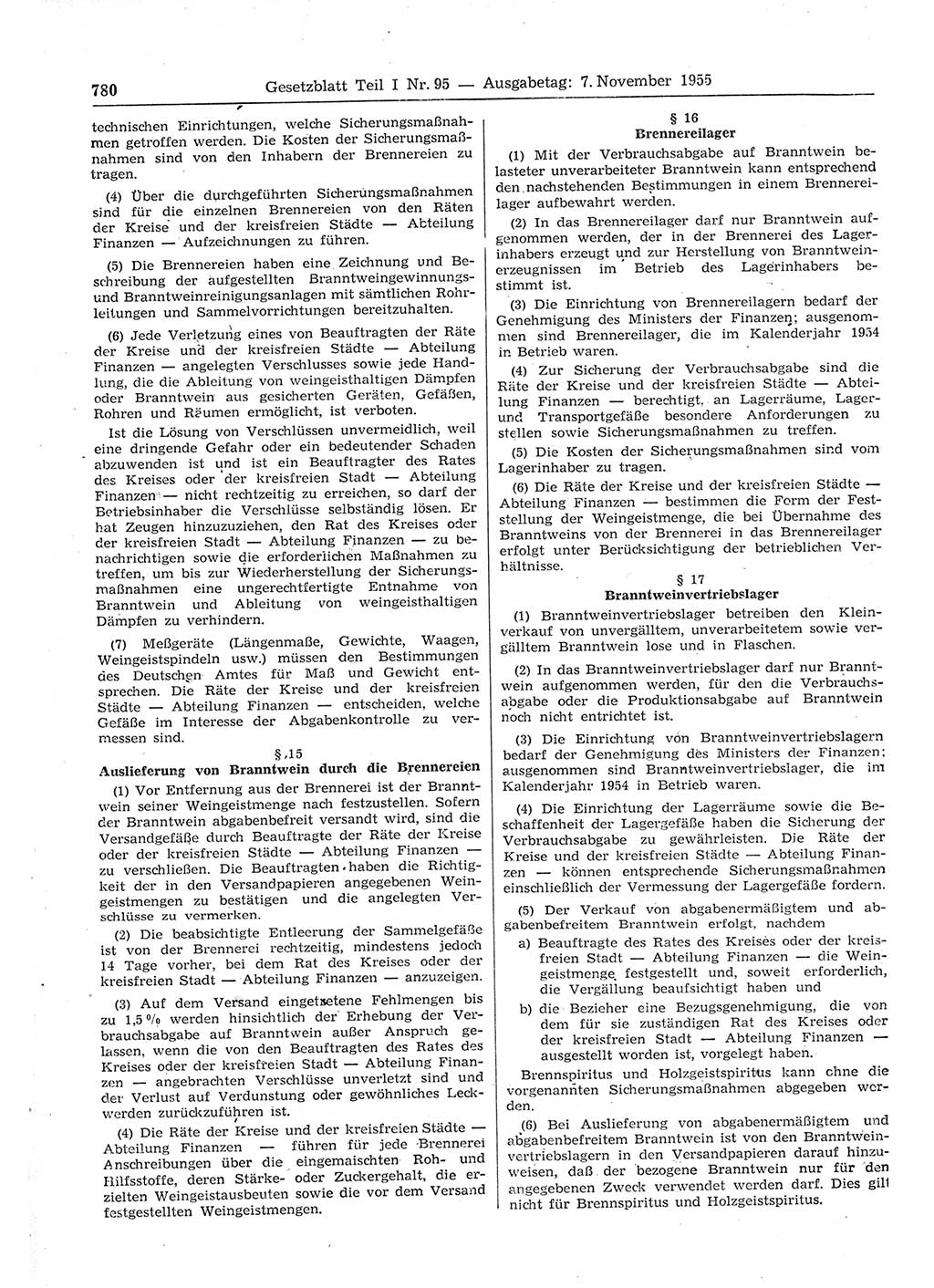 Gesetzblatt (GBl.) der Deutschen Demokratischen Republik (DDR) Teil Ⅰ 1955, Seite 780 (GBl. DDR Ⅰ 1955, S. 780)