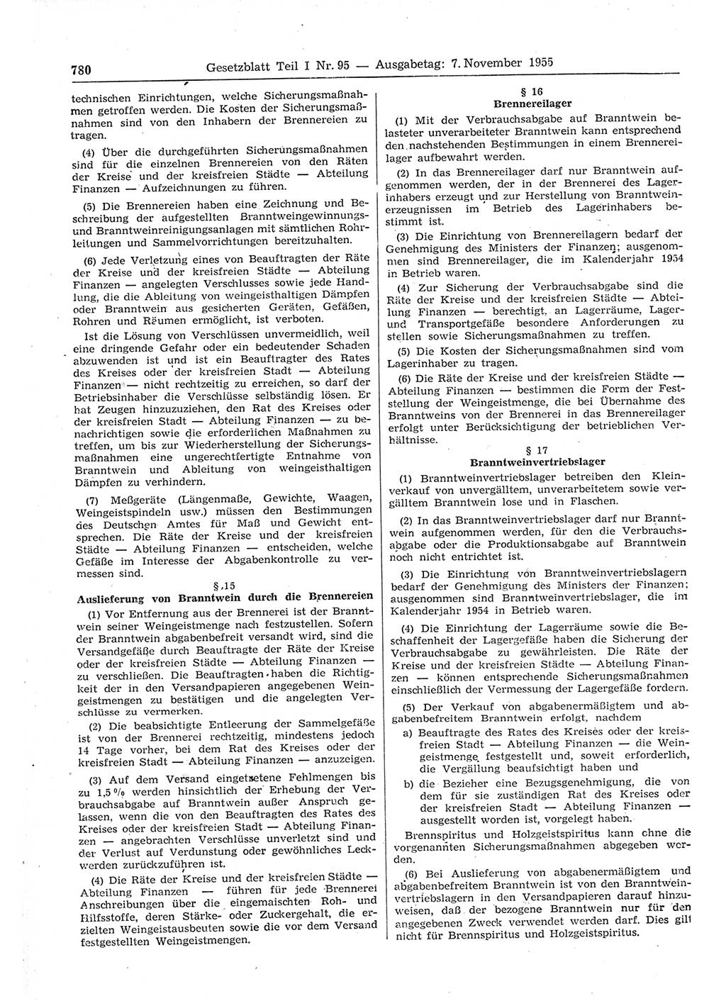 Gesetzblatt (GBl.) der Deutschen Demokratischen Republik (DDR) Teil Ⅰ 1955, Seite 780 (GBl. DDR Ⅰ 1955, S. 780)