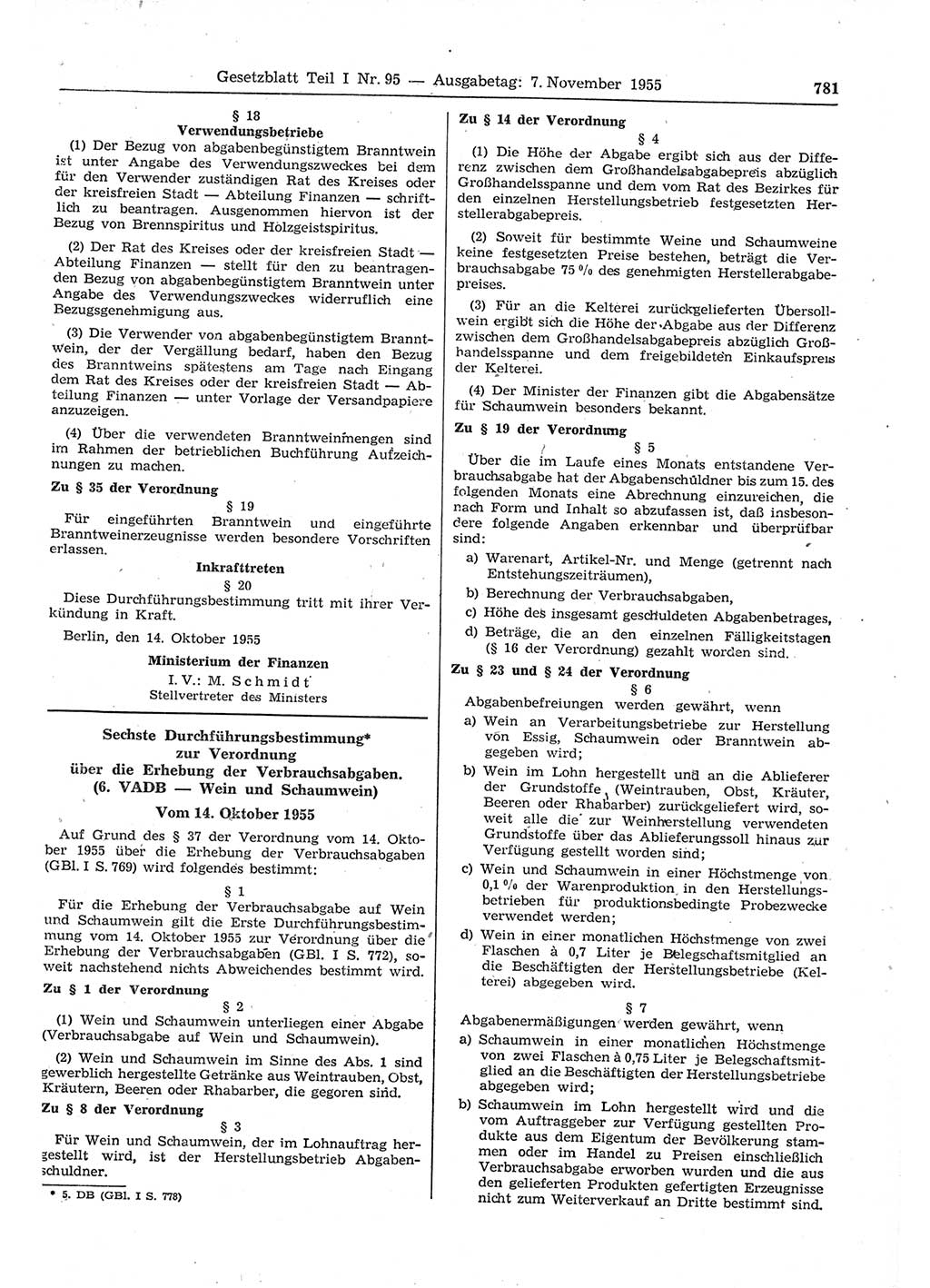 Gesetzblatt (GBl.) der Deutschen Demokratischen Republik (DDR) Teil Ⅰ 1955, Seite 781 (GBl. DDR Ⅰ 1955, S. 781)