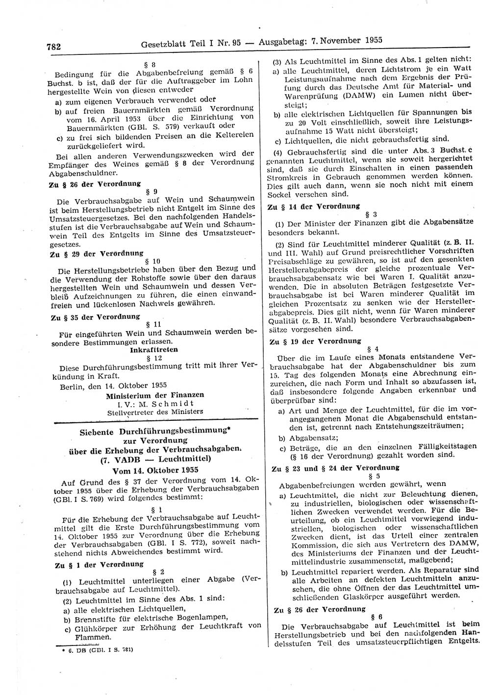 Gesetzblatt (GBl.) der Deutschen Demokratischen Republik (DDR) Teil Ⅰ 1955, Seite 782 (GBl. DDR Ⅰ 1955, S. 782)
