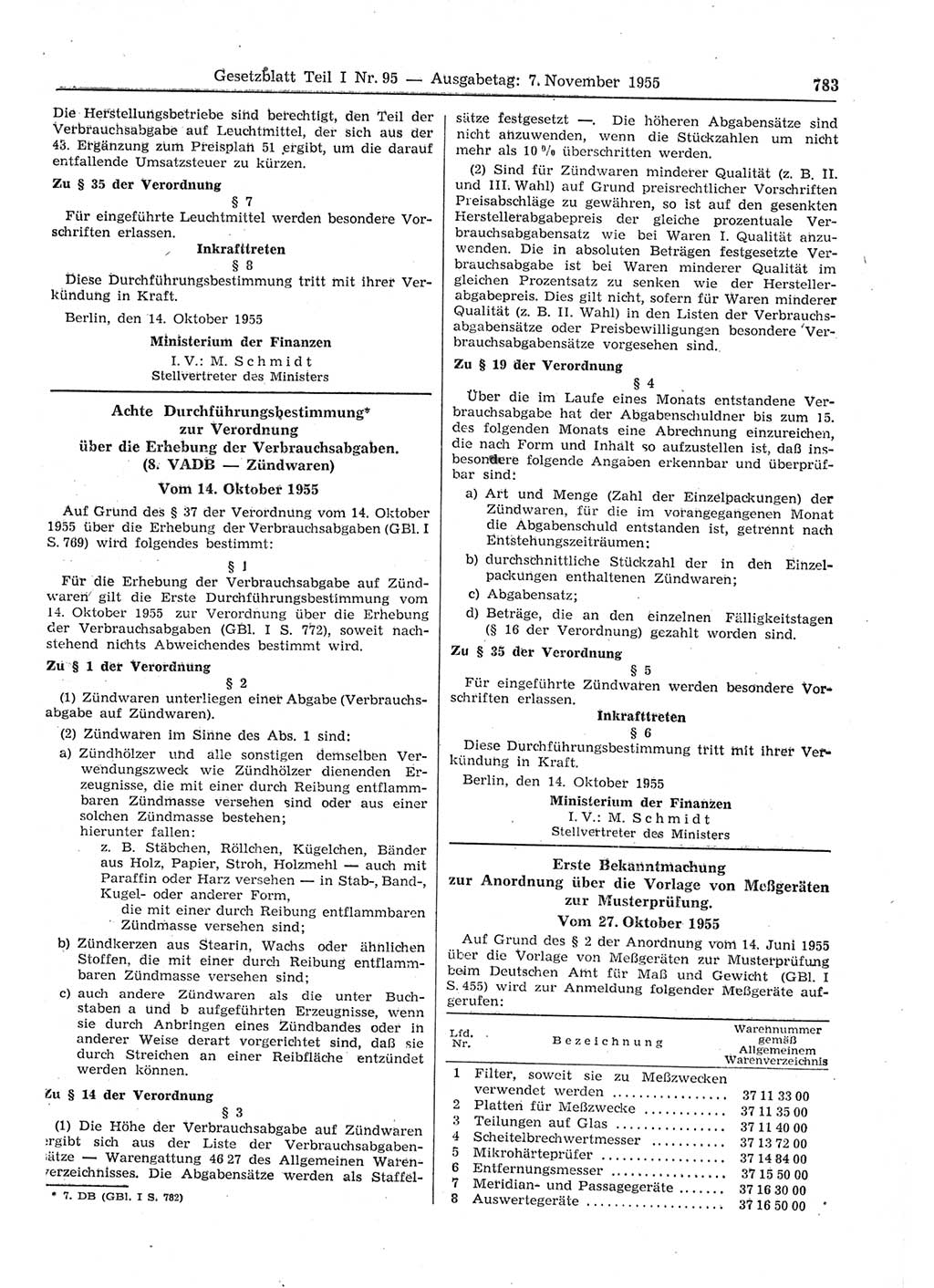 Gesetzblatt (GBl.) der Deutschen Demokratischen Republik (DDR) Teil Ⅰ 1955, Seite 783 (GBl. DDR Ⅰ 1955, S. 783)