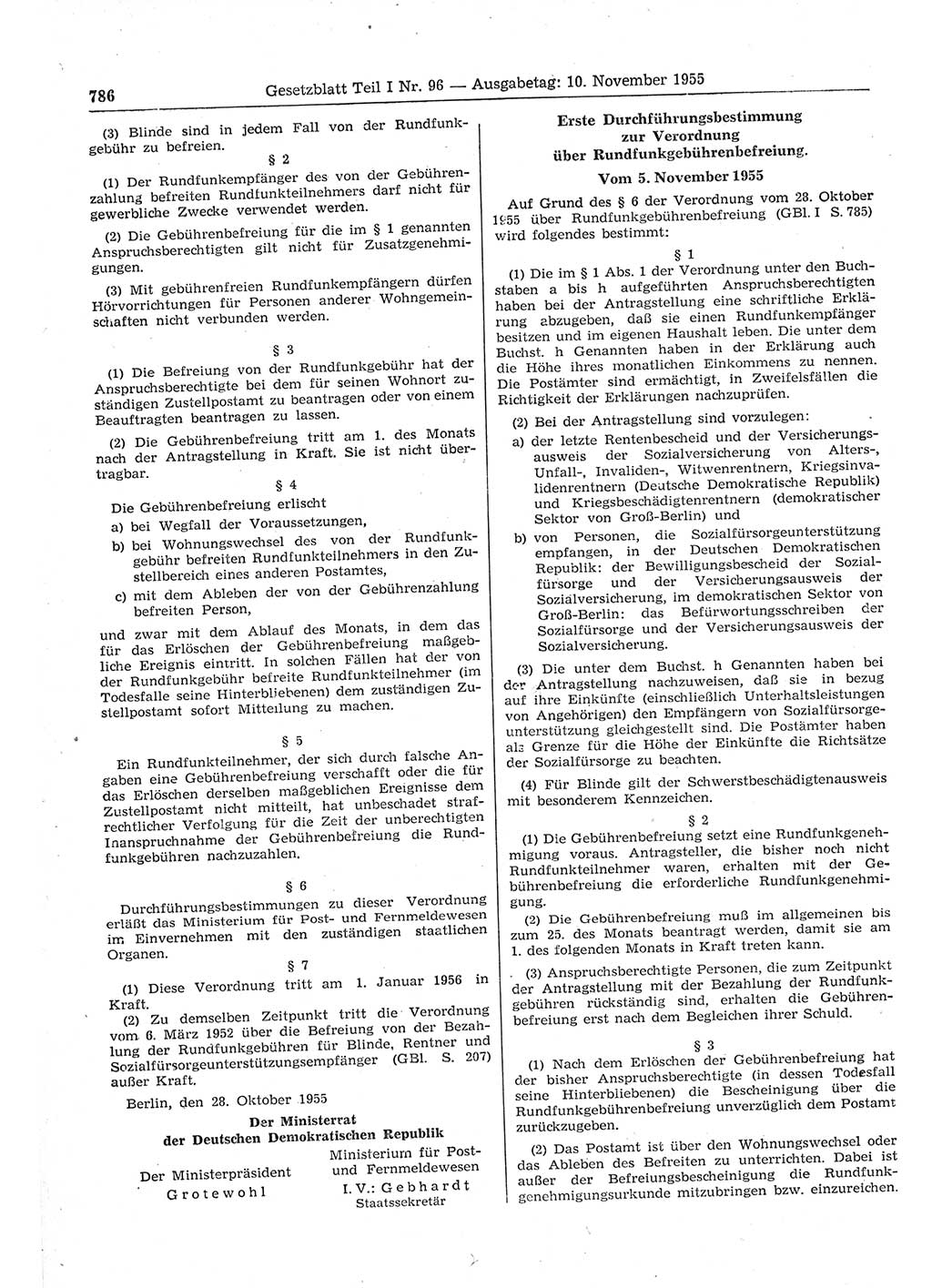 Gesetzblatt (GBl.) der Deutschen Demokratischen Republik (DDR) Teil Ⅰ 1955, Seite 786 (GBl. DDR Ⅰ 1955, S. 786)