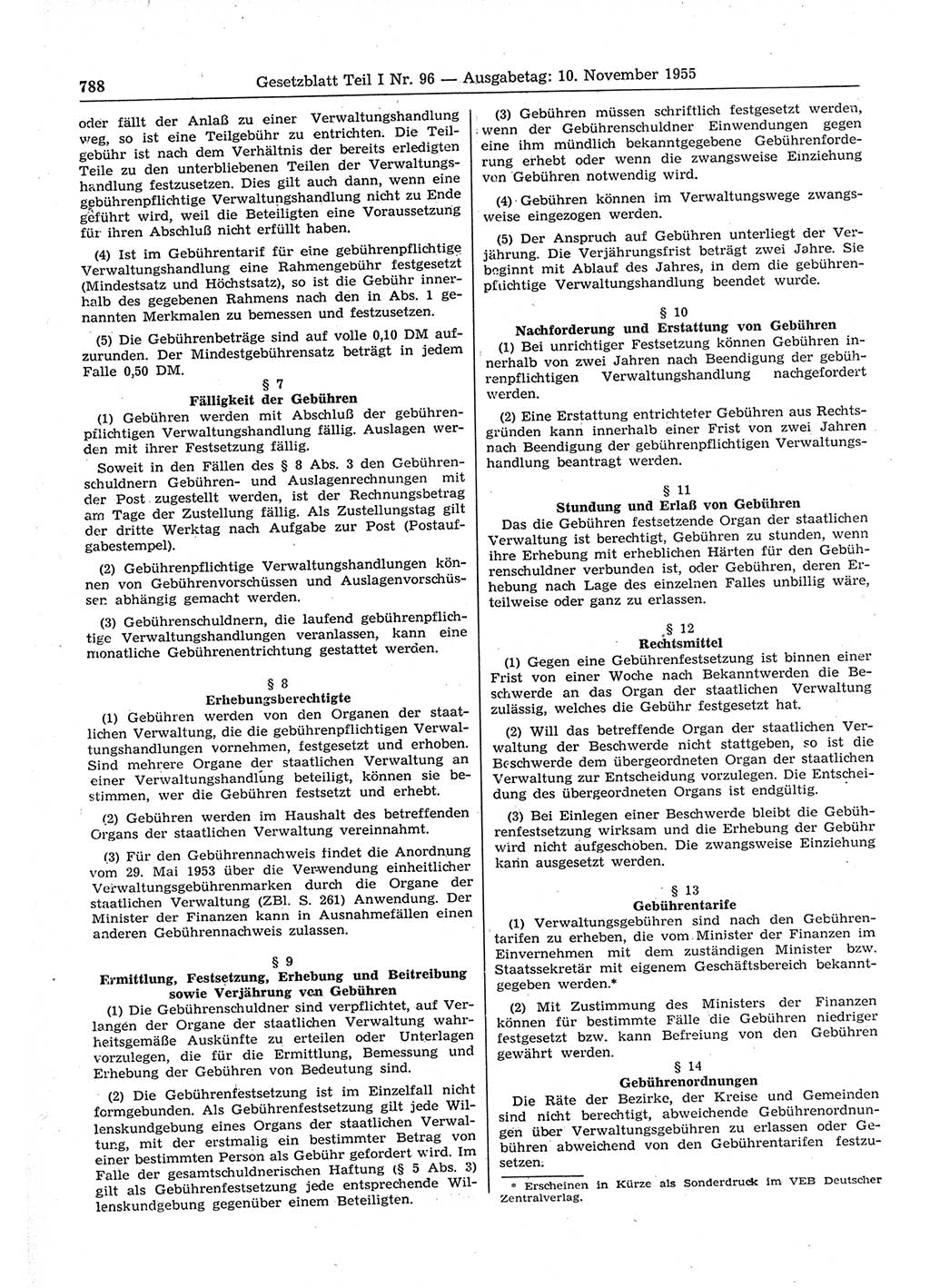 Gesetzblatt (GBl.) der Deutschen Demokratischen Republik (DDR) Teil Ⅰ 1955, Seite 788 (GBl. DDR Ⅰ 1955, S. 788)