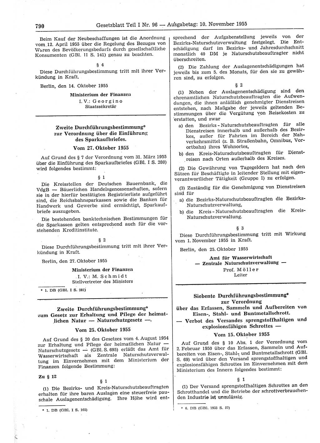 Gesetzblatt (GBl.) der Deutschen Demokratischen Republik (DDR) Teil Ⅰ 1955, Seite 790 (GBl. DDR Ⅰ 1955, S. 790)