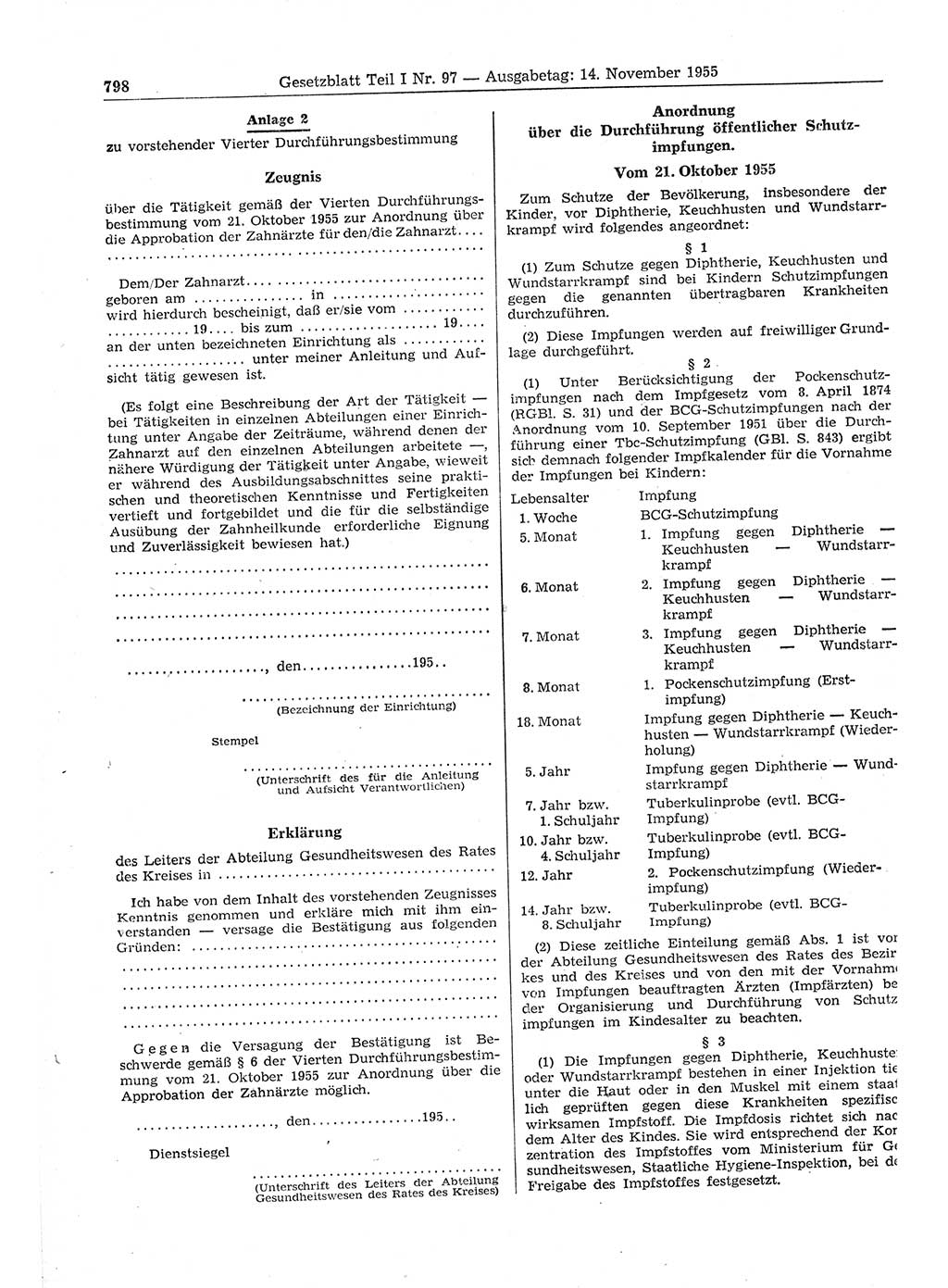 Gesetzblatt (GBl.) der Deutschen Demokratischen Republik (DDR) Teil Ⅰ 1955, Seite 798 (GBl. DDR Ⅰ 1955, S. 798)
