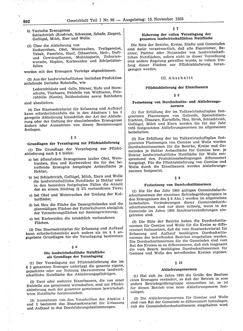 Gesetzblatt (GBl.) der Deutschen Demokratischen Republik (DDR) Teil Ⅰ 1955, Seite 802 (GBl. DDR Ⅰ 1955, S. 802)
