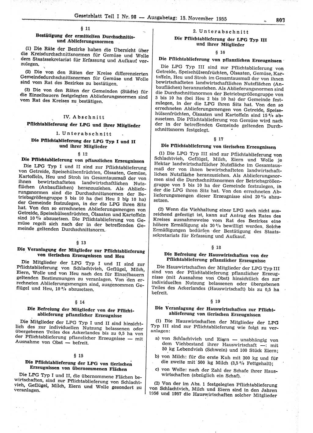 Gesetzblatt (GBl.) der Deutschen Demokratischen Republik (DDR) Teil Ⅰ 1955, Seite 803 (GBl. DDR Ⅰ 1955, S. 803)