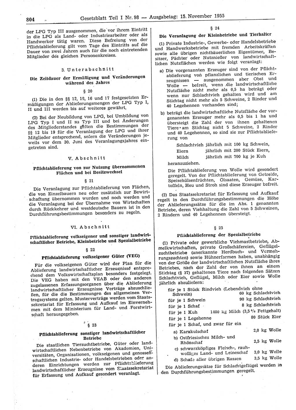 Gesetzblatt (GBl.) der Deutschen Demokratischen Republik (DDR) Teil Ⅰ 1955, Seite 804 (GBl. DDR Ⅰ 1955, S. 804)